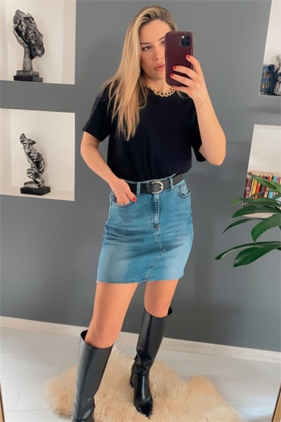 Asimetrik Jean Mini Etek