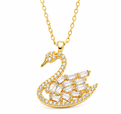 Gümüş Gold Baget Taşlı Kuğu Kadın Kolye