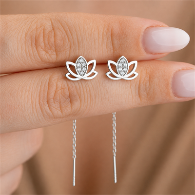 Gümüş Sallantılı Lotus Kadın Küpe