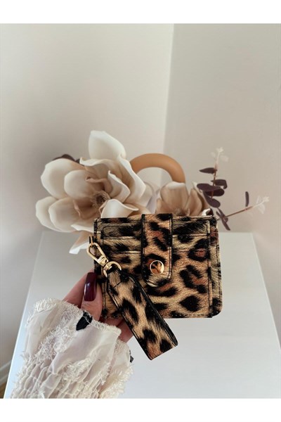 Kadın Anahtarlık Detaylı Leopar Desenli Cüzdan