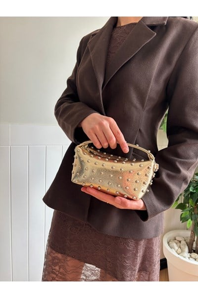 Kadın Elya Model Zımbalı Zincir Askılı Mini El Ve Omuz Çantası