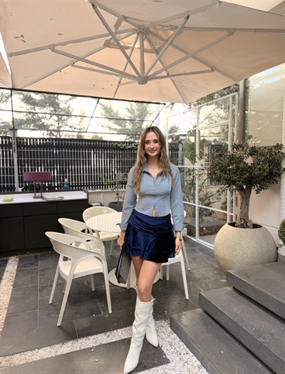  Luna Kadife Volanlı Mini Etek Lacivert