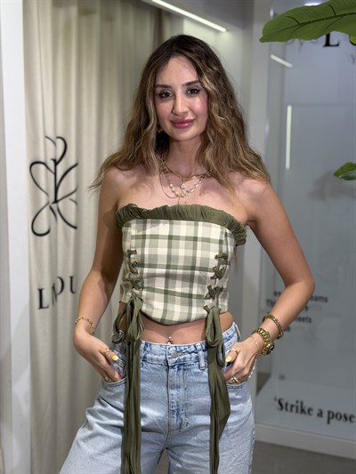 Adelina Ekose Desen Büstiyer Haki