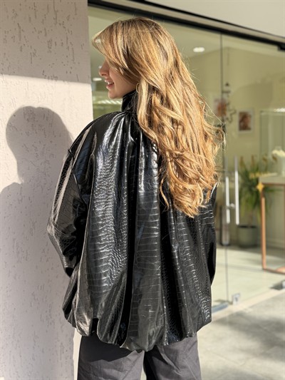 Alara Oversize Balon Deri Ceket Siyah