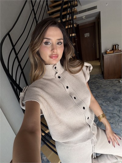 Balerina Yelekli Triko Takım Bej