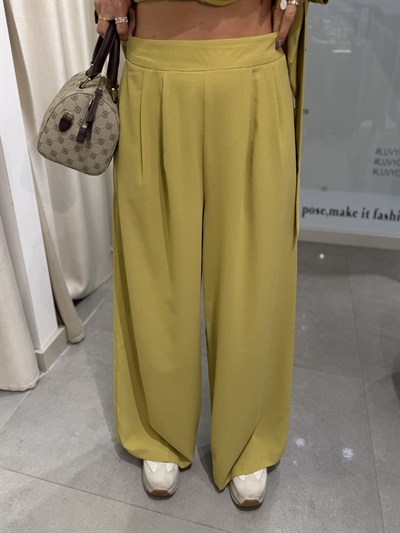 Bella Kuşaklı Ceket Pantolon Kimono Takım Yeşil