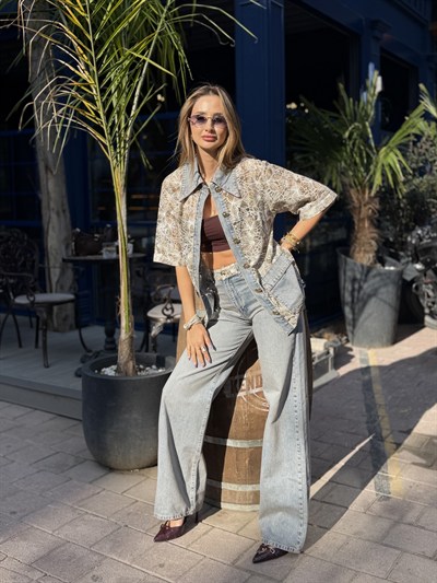 Bianca Çiçek Desen Bel Detaylı Jean