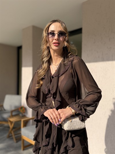 Bloom Fırfır Detaylı Gömlek Bluz Kahverengi