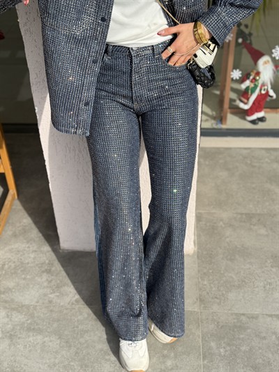 Cesi Full Parlak Taş Detaylı Denim Jean