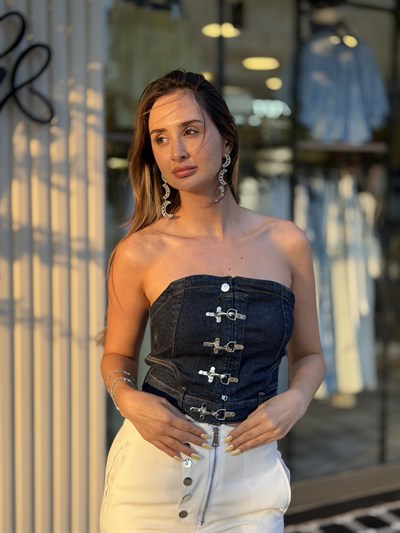 Cessy Kancalı Crop Büstiyer Lacivert