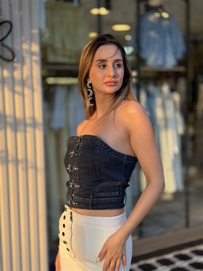 Cessy Kancalı Crop Büstiyer Lacivert