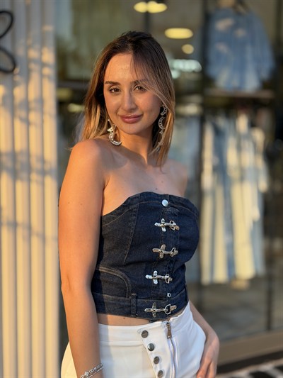 Cessy Kancalı Crop Büstiyer Lacivert