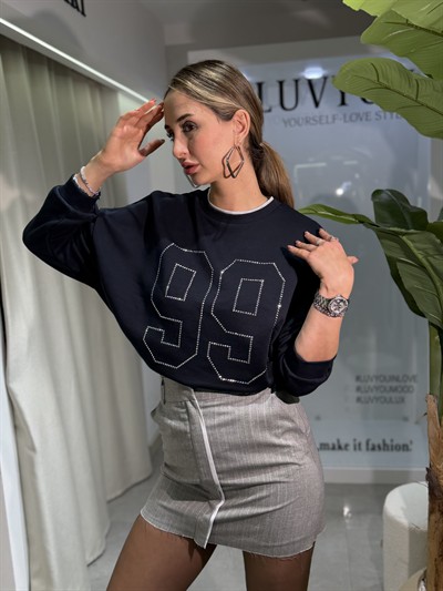 Cessy taşlı sweetshırt lacivert