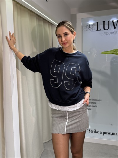Cessy taşlı sweetshırt lacivert