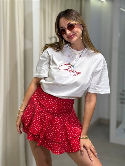 Cherry Kırmızı Baskılı T-shırt 