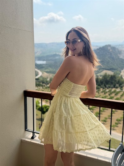 Desty Güpürlü Mini Elbise Sarı