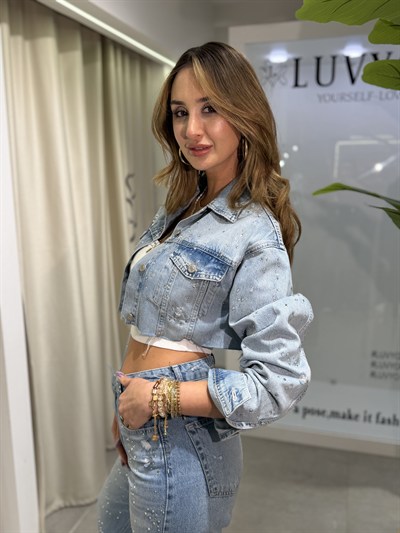 Drew Taşlı Denim Crop Ceket