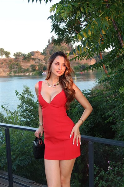 Hola Kalp Yaka Mini Kalem Elbise Kırmızı