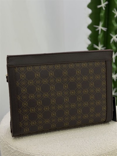 İthal Orj Marka Clutch Çanta Kahverengi