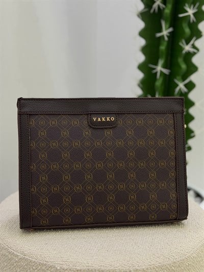 İthal Orj Marka Clutch Çanta Kahverengi