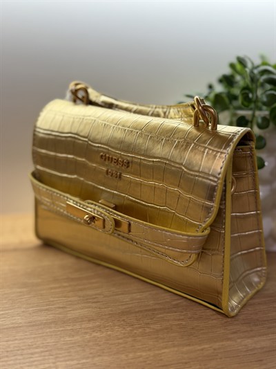 Krokodil Desen İthal Çanta Gold