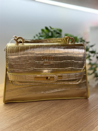 Krokodil Desen İthal Çanta Gold
