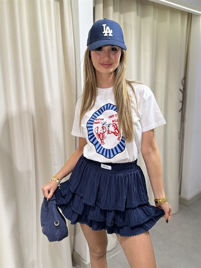 Lady Bel Lastikli Pileli Etek Lacivert