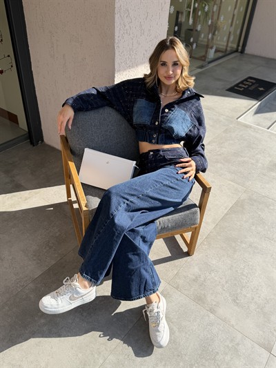 Lola Altın Yaldız Detaylı Denim Takım