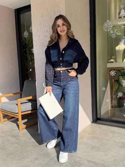 Lola Altın Yaldız Detaylı Denim Takım