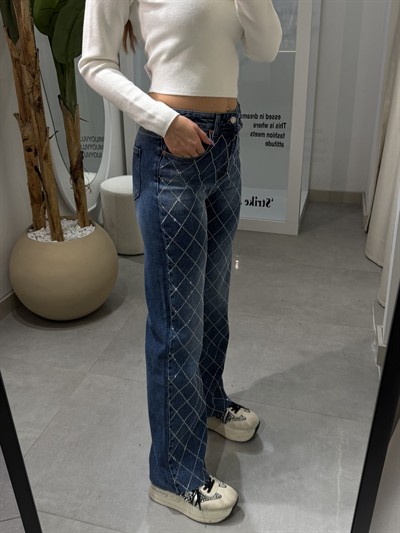 Lola Baklava Desen Taşlı Jean Lacivert