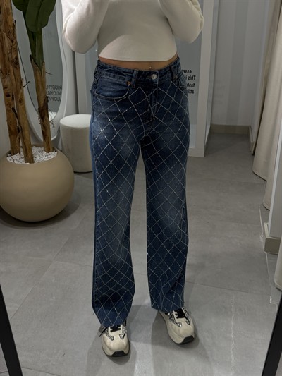 Lola Baklava Desen Taşlı Jean Lacivert