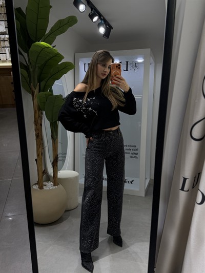 Lola Full Taşlı Jean Siyah