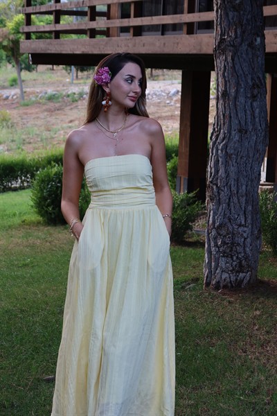 Lora Straplez Maxi Boy Elbise Sarı