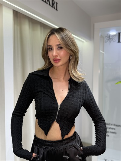 Loris Polo Yaka Fermuarlı Asimetrik bluz