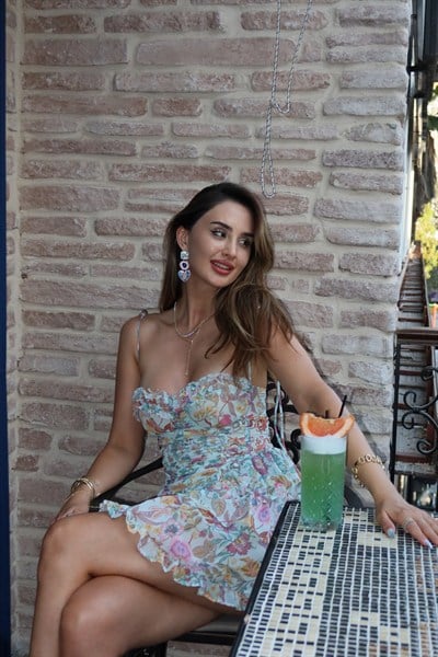 Luna İp Askılı Desenli Mini Elbise