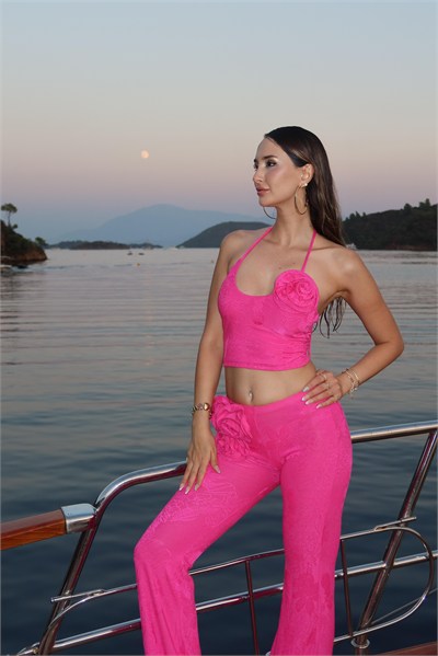 Luv Lux Gül Detaylı Büstiyer Pantolon Takım