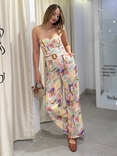 Maria Renkli Crop Pantolon Takım 