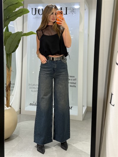 Nope Kemerli Taşlanmış Jean