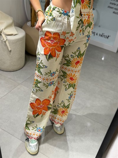Olivia Desenli Crop Pantolon Takım 
