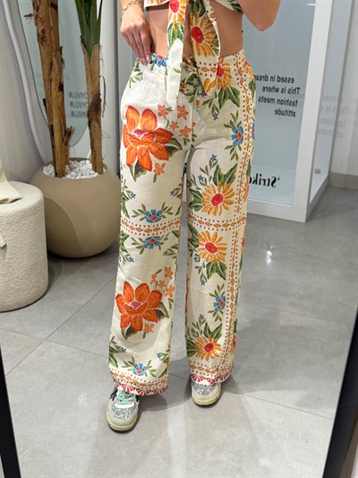Olivia Desenli Crop Pantolon Takım 