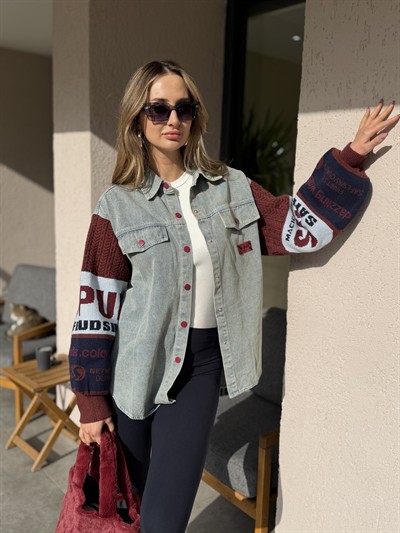 Riva Kolları Triko Denim Detaylı Ceket 