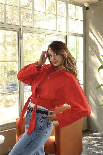 Rosalie Gabardin Kumaş Crop Ceket Kırmızı