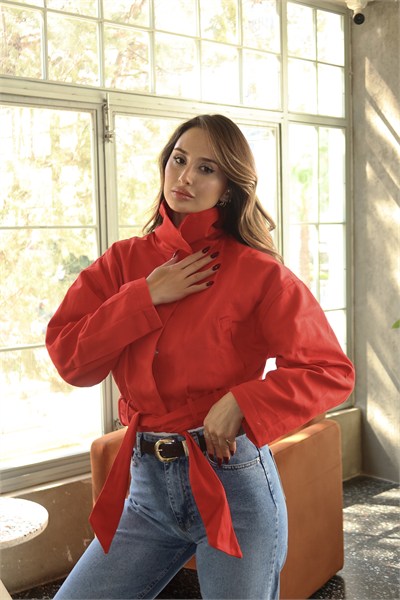 Rosalie Gabardin Kumaş Crop Ceket Kırmızı