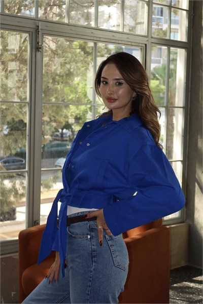 Rosalie Gabardin Kumaş Crop Ceket Lacivert