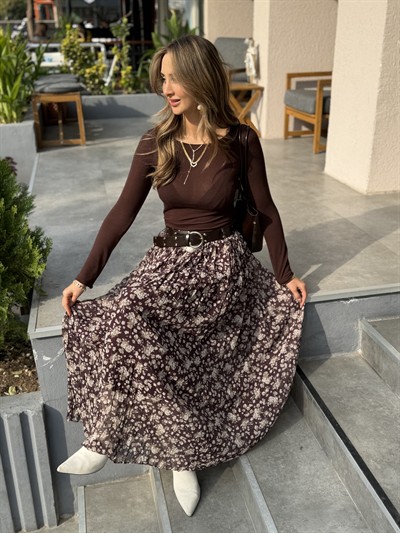 Solomi Kemerli Etek Kahverengi/Small