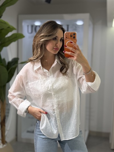 Star Taşlı Gömlek Beyaz
