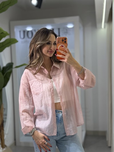 Star Taşlı Gömlek Pembe