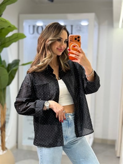 Star Taşlı Gömlek Siyah