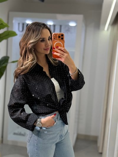 Star Taşlı Gömlek Siyah