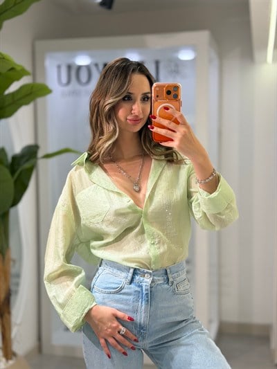 Star Taşlı Gömlek Yeşil